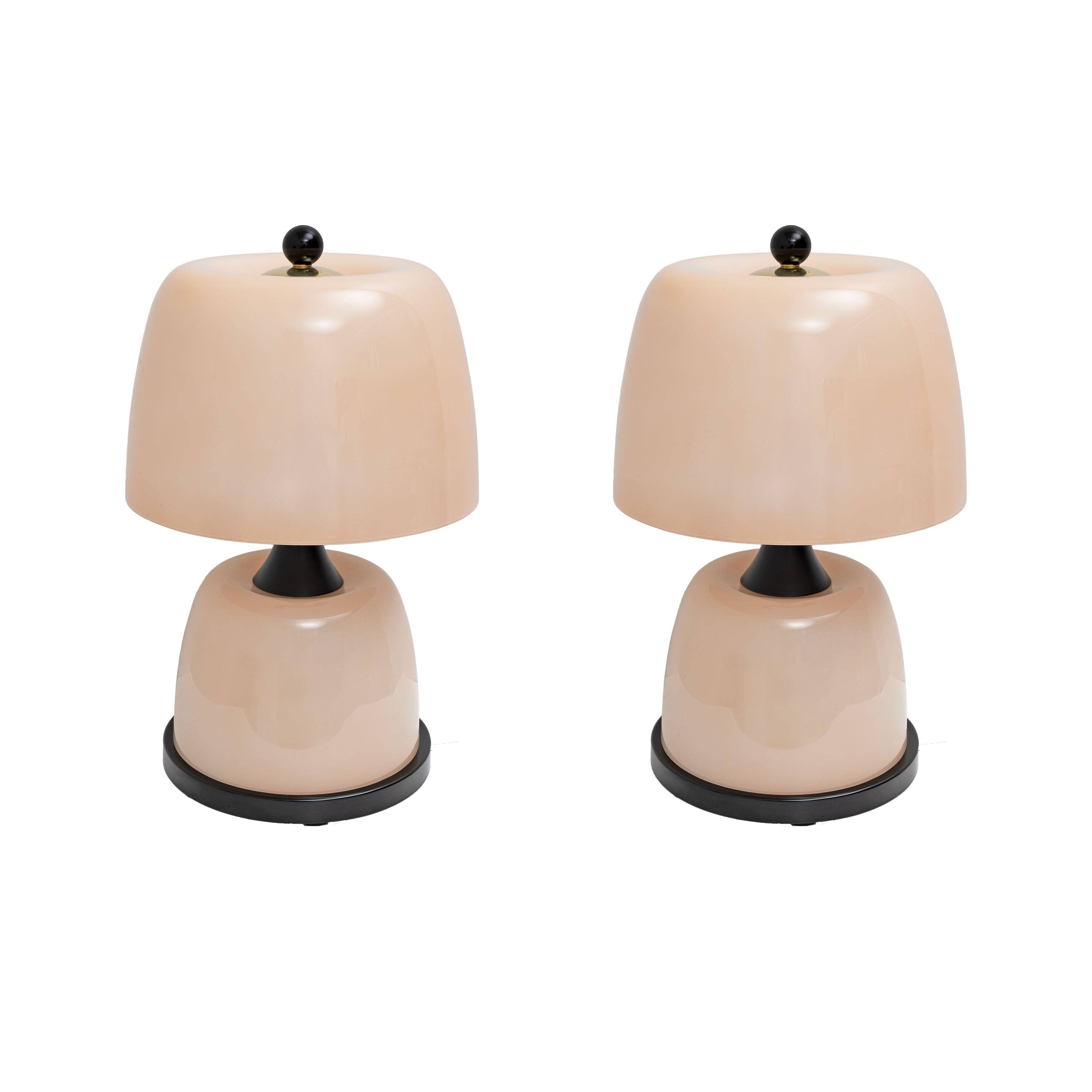 Pair of Italian Murano Glass Table Lamps in Blush Pink with Brass Details