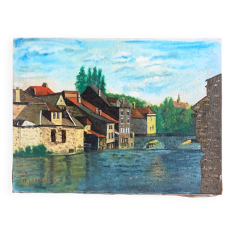 Ecole francaise xxe siècle : huile sur toile ornans, le village de gustave courbet - jura