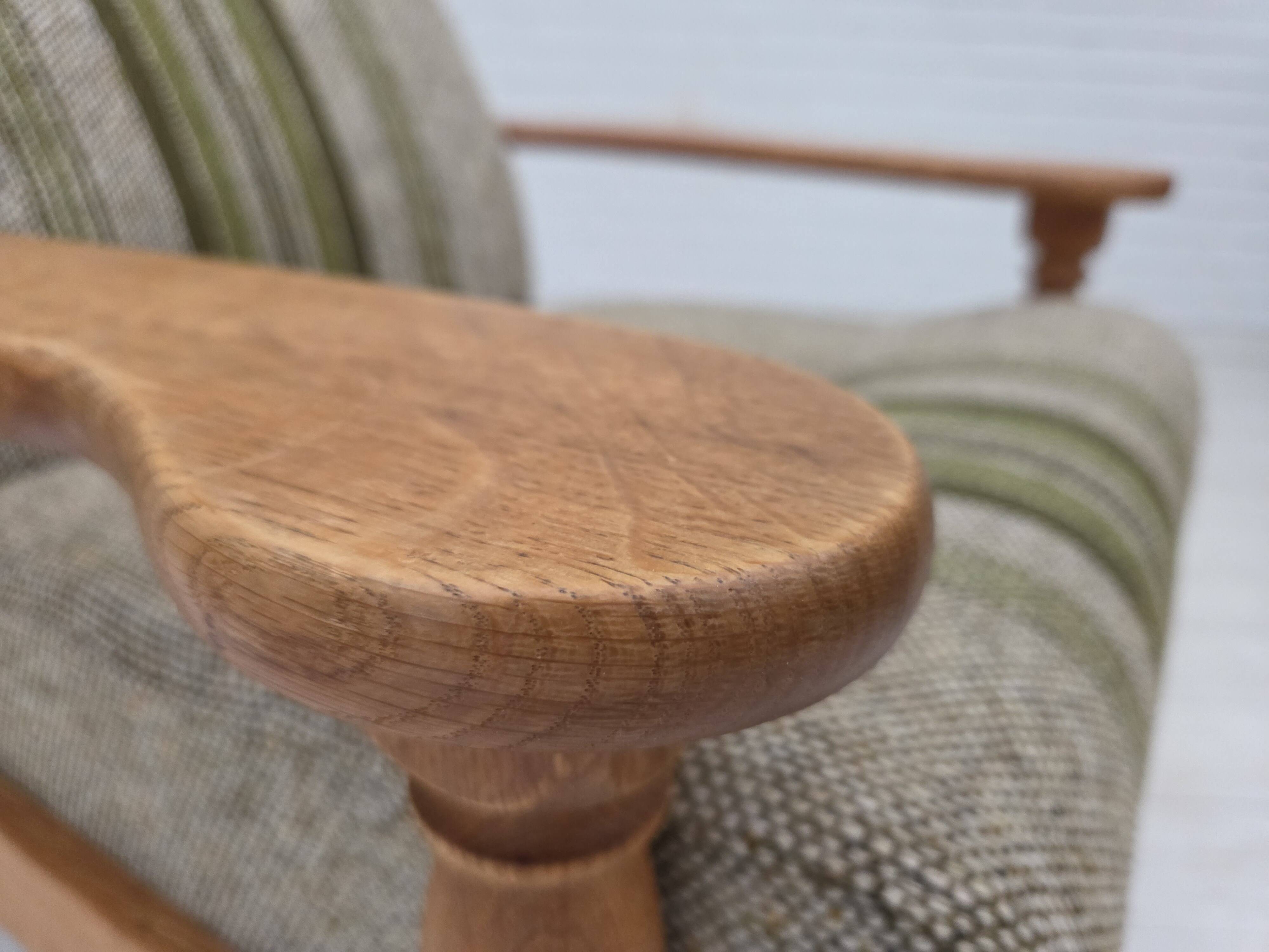 1970s, Danish armchair, original furniture wool fabric, solid oak wood.