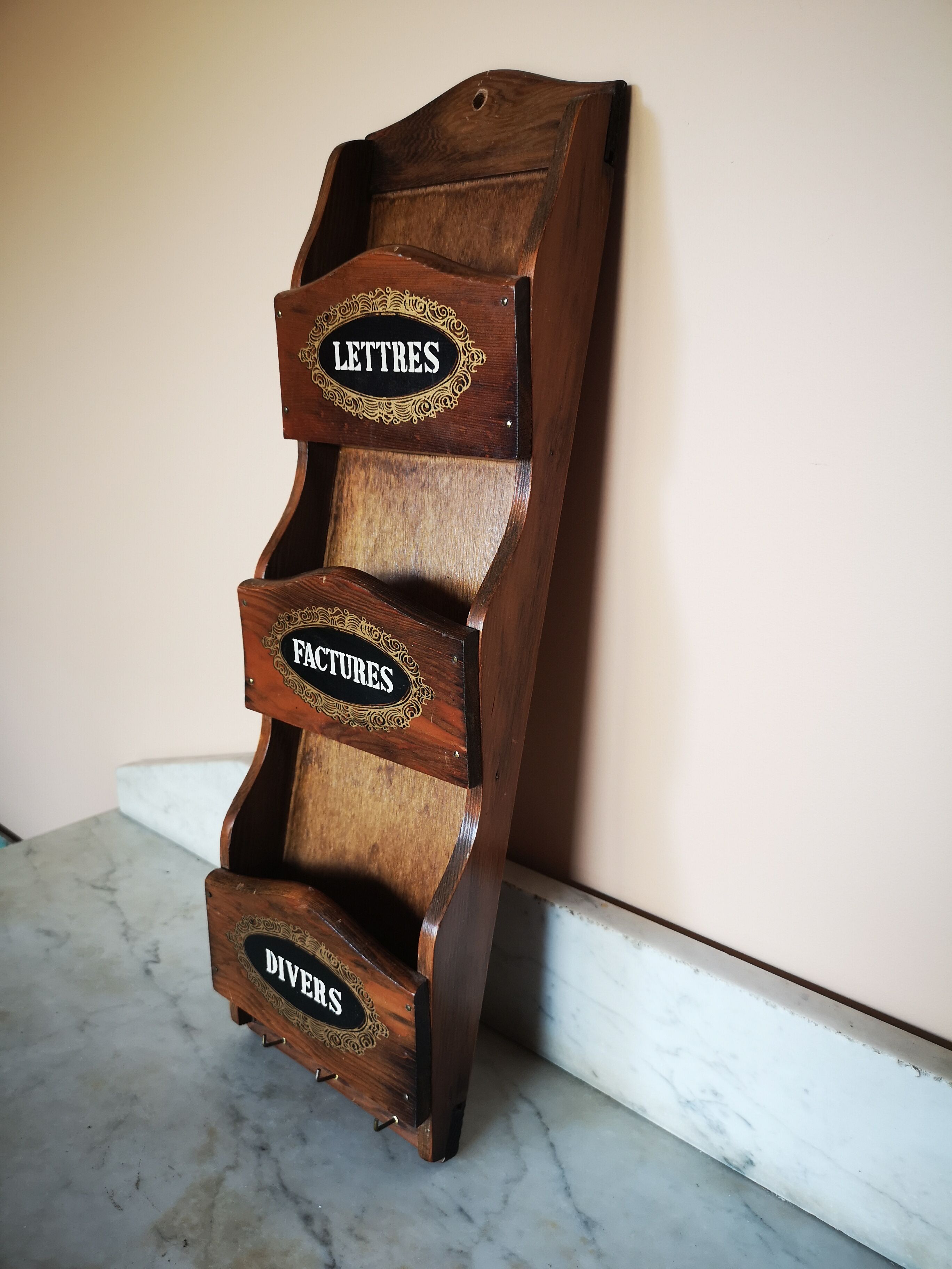 Vintage wall mount mail holder, invoices, etc.