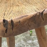 Brutalist tripod stool in solid elm from 1950.