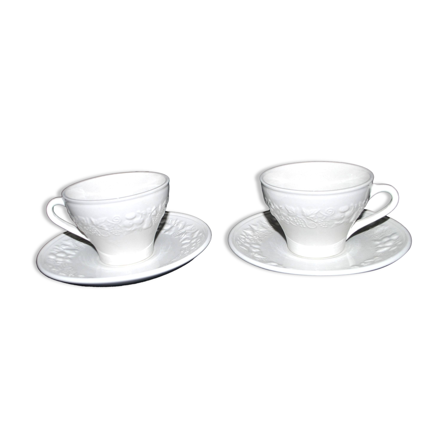 SARREGUEMINES Set of 2 plain molded opaque earthenware cups 1900