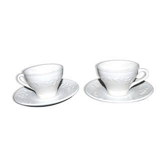 SARREGUEMINES Set of 2 plain molded opaque earthenware cups 1900