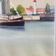 Oil painting on canvas of the old port of Honfleur signed Alain Huin.