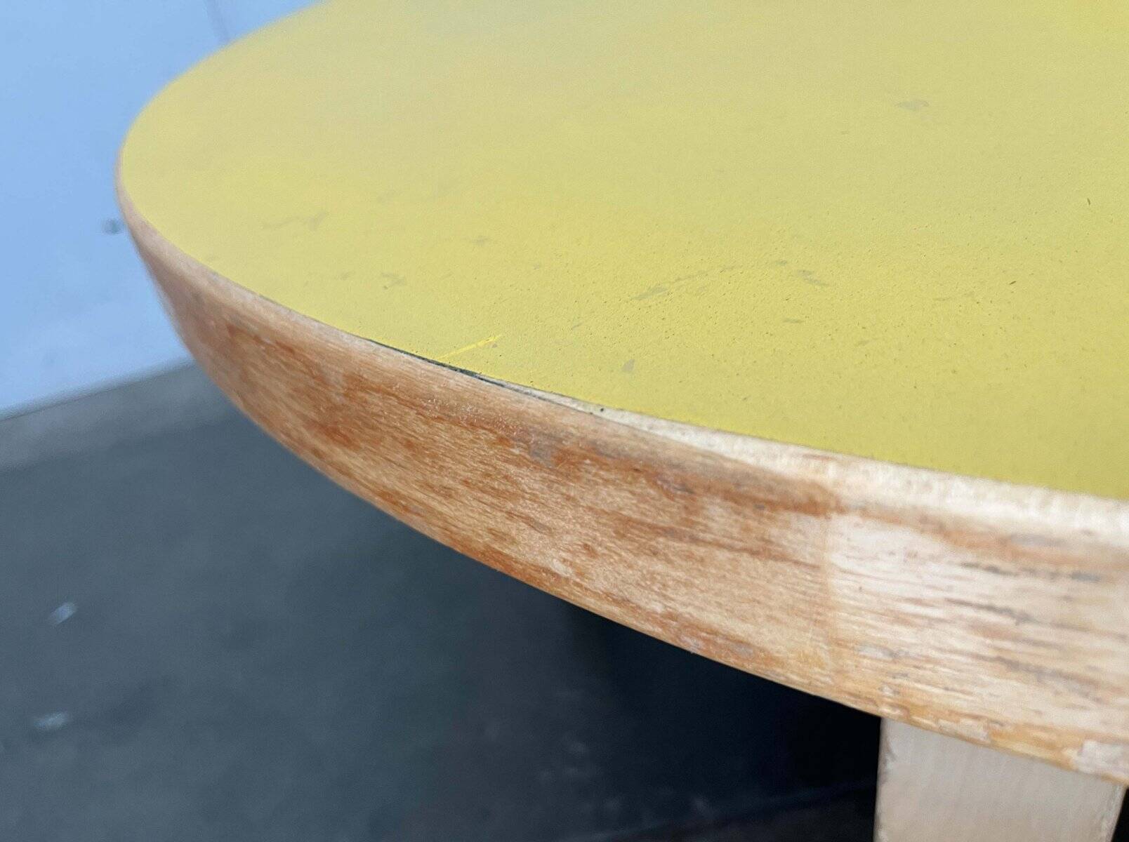 Mid-century modern yellow linoleum coffee table by Alva Aalto for Artek, Finland, 1960s.