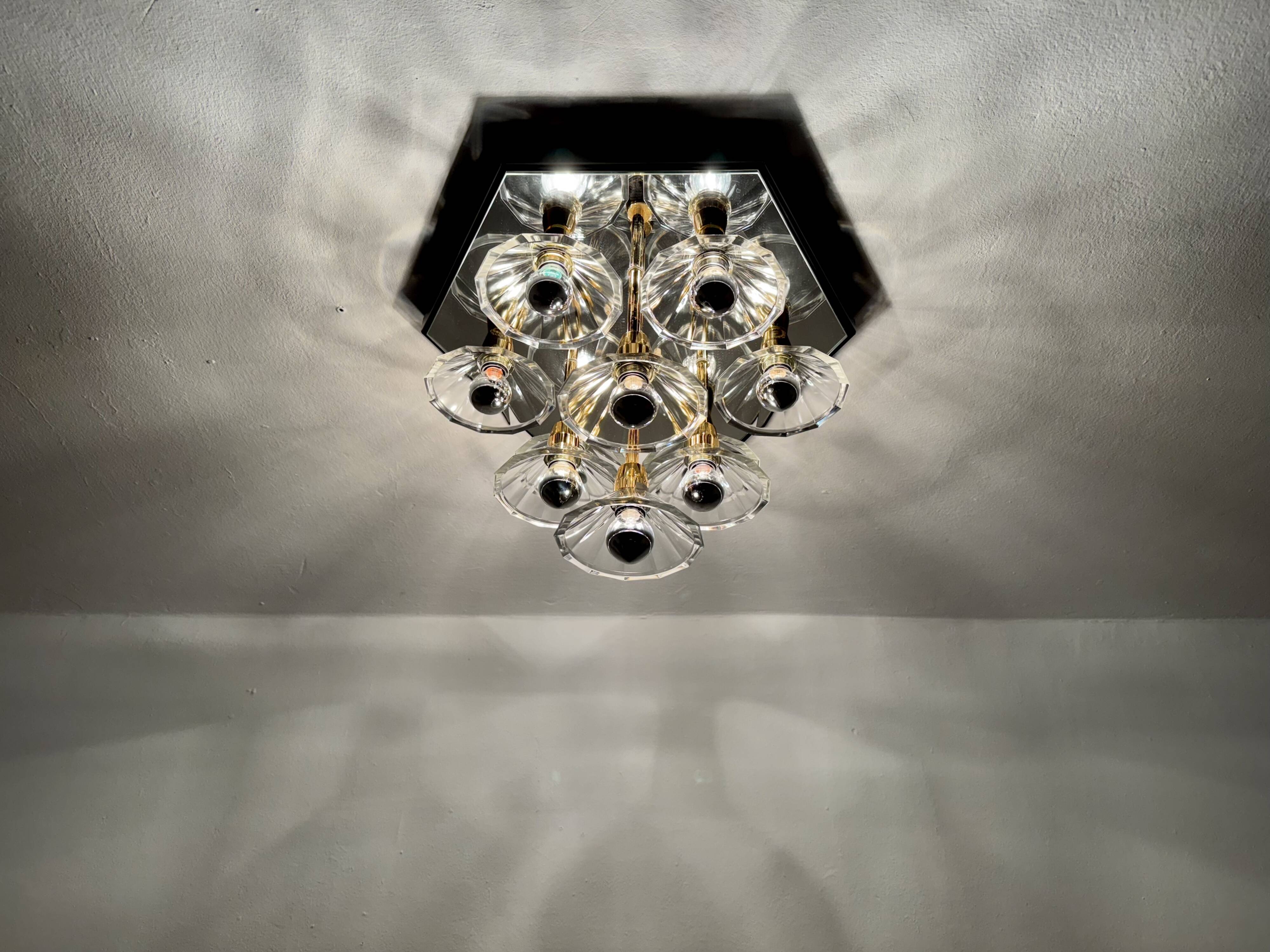 1980s Bicolor Glass Flush Chandelier by F. Fabbian