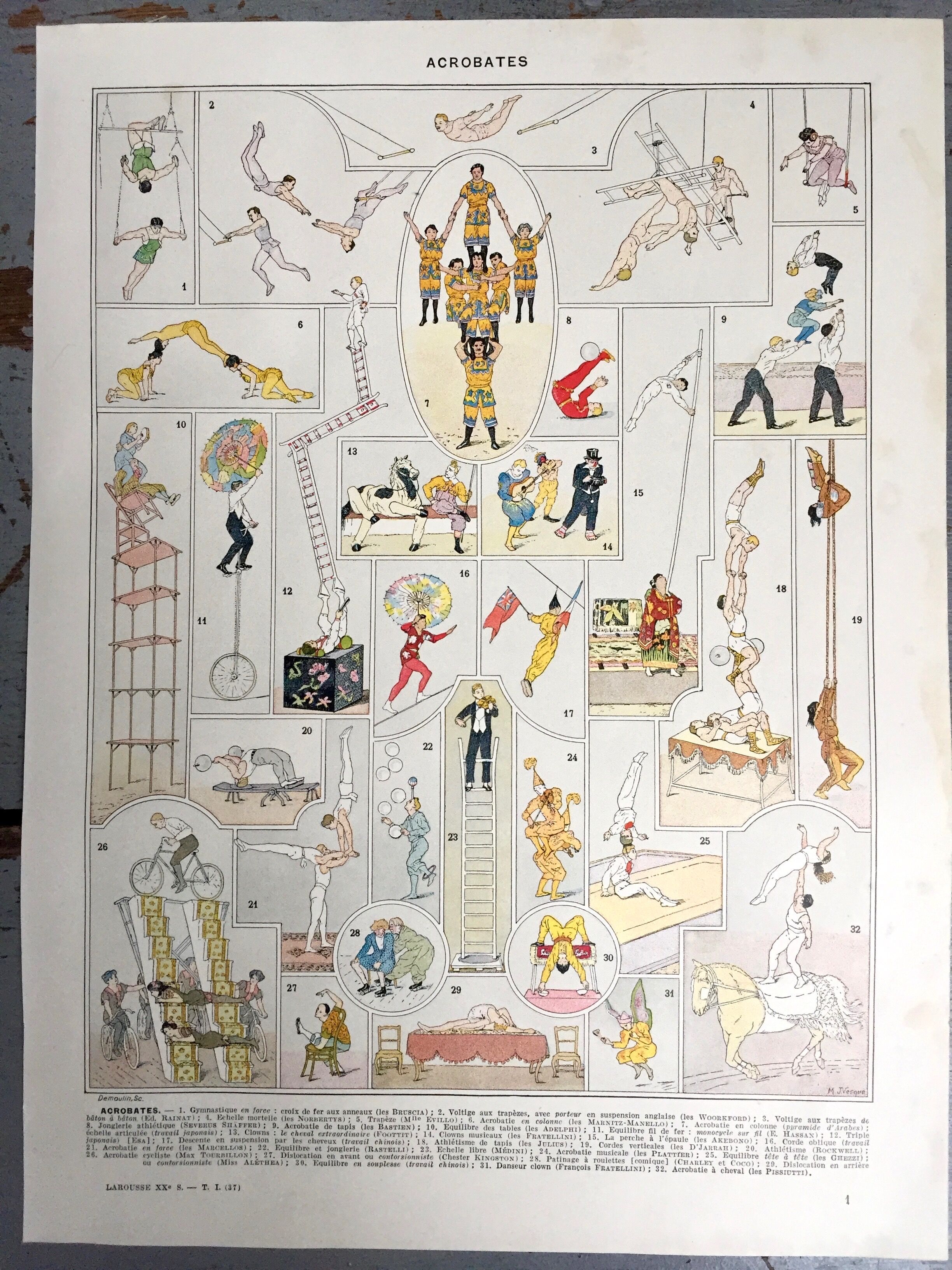 Old illustration JM Vesque "Acrobats"