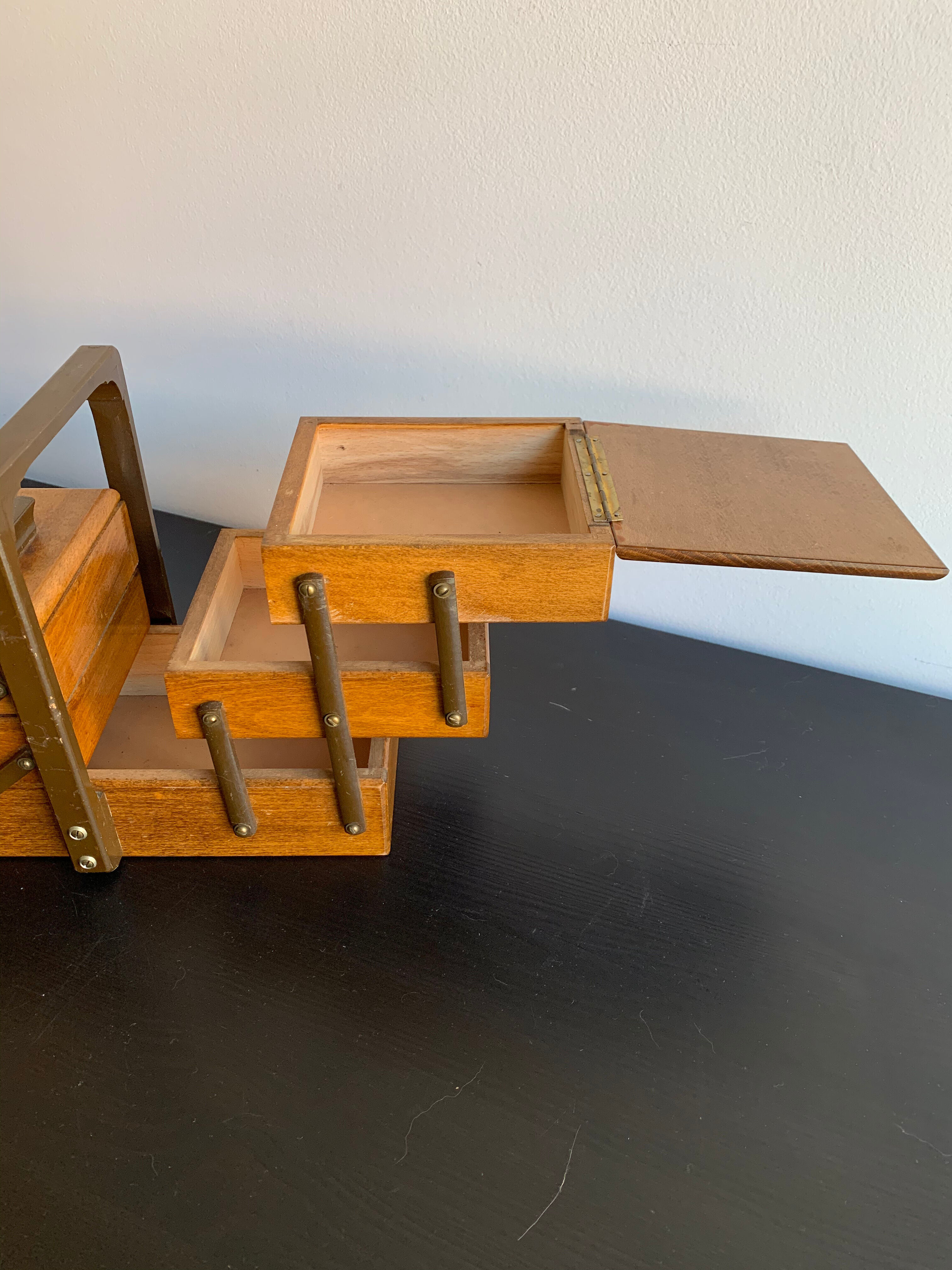 Wooden sewing basket, 1960s