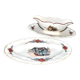 Sarreguemines sauce boat and dish in earthenware with "Obernai" decoration by Henri Loux