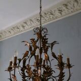 Large mid century gilt tole eight-light chandelier by Hans Kögl, 1960s