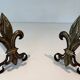 Pair of Bronze and Wrought Iron Chenets with Fleur-de-Lys Supports. France.