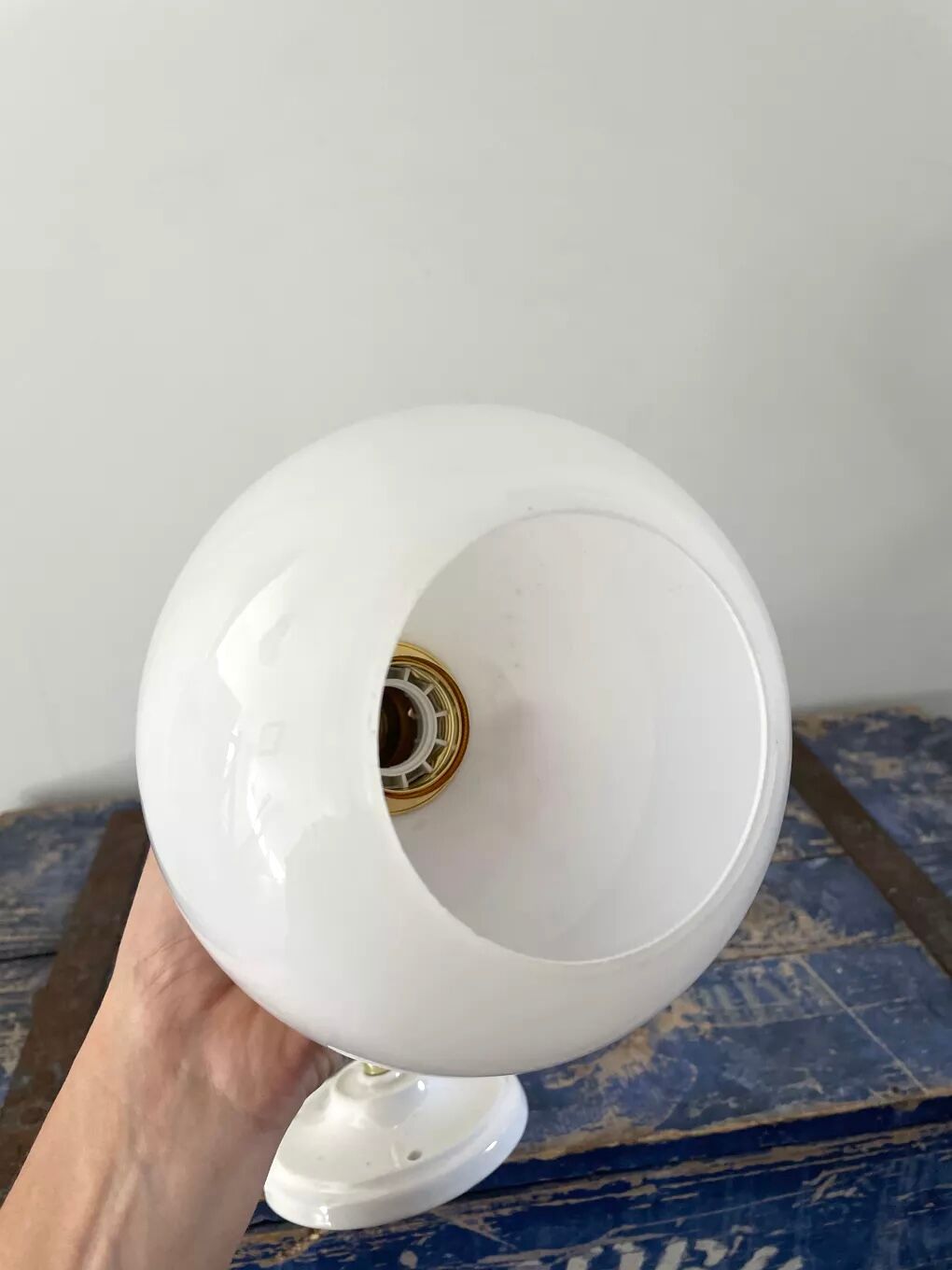 White opaline globe wall lamp