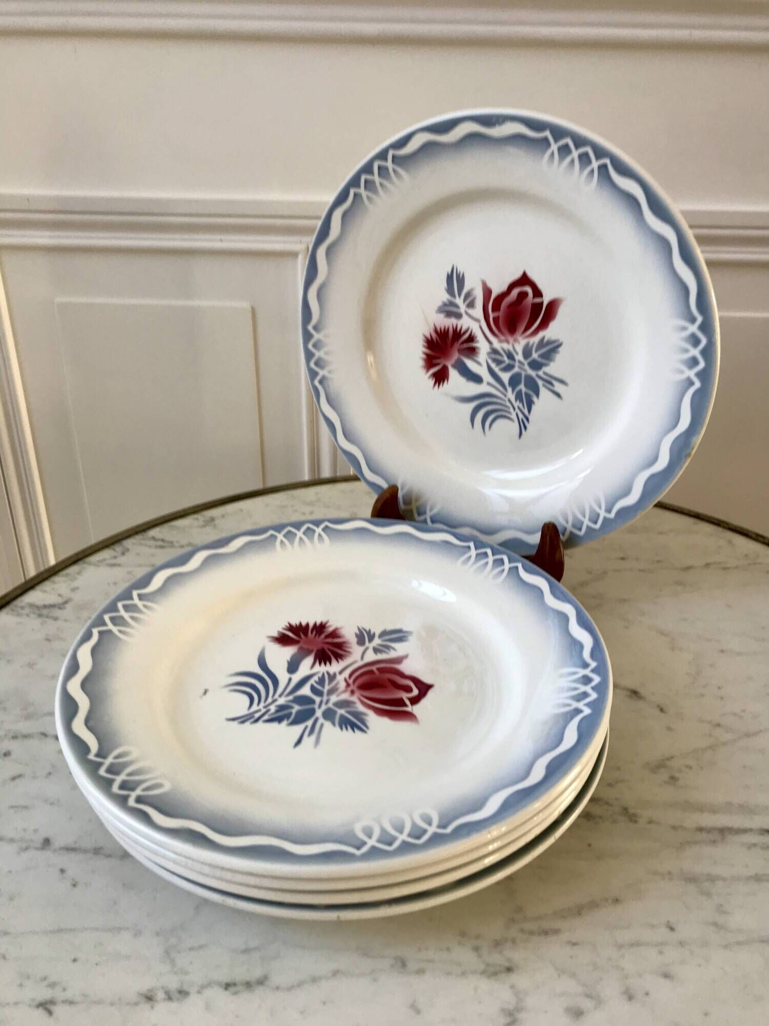 set of 5 Digoin Sarreguemines flat plates model Juliette / Nina Rosa 50s