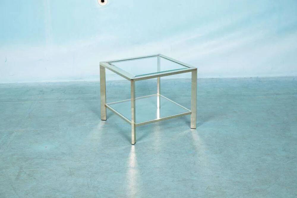Minimalist coffee table in brass and glass, Regency style from the 1970s.