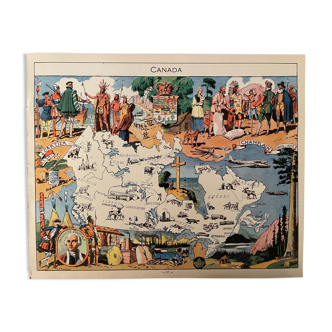 Old illustrated map of canada poster from 1948 - jp pinchon