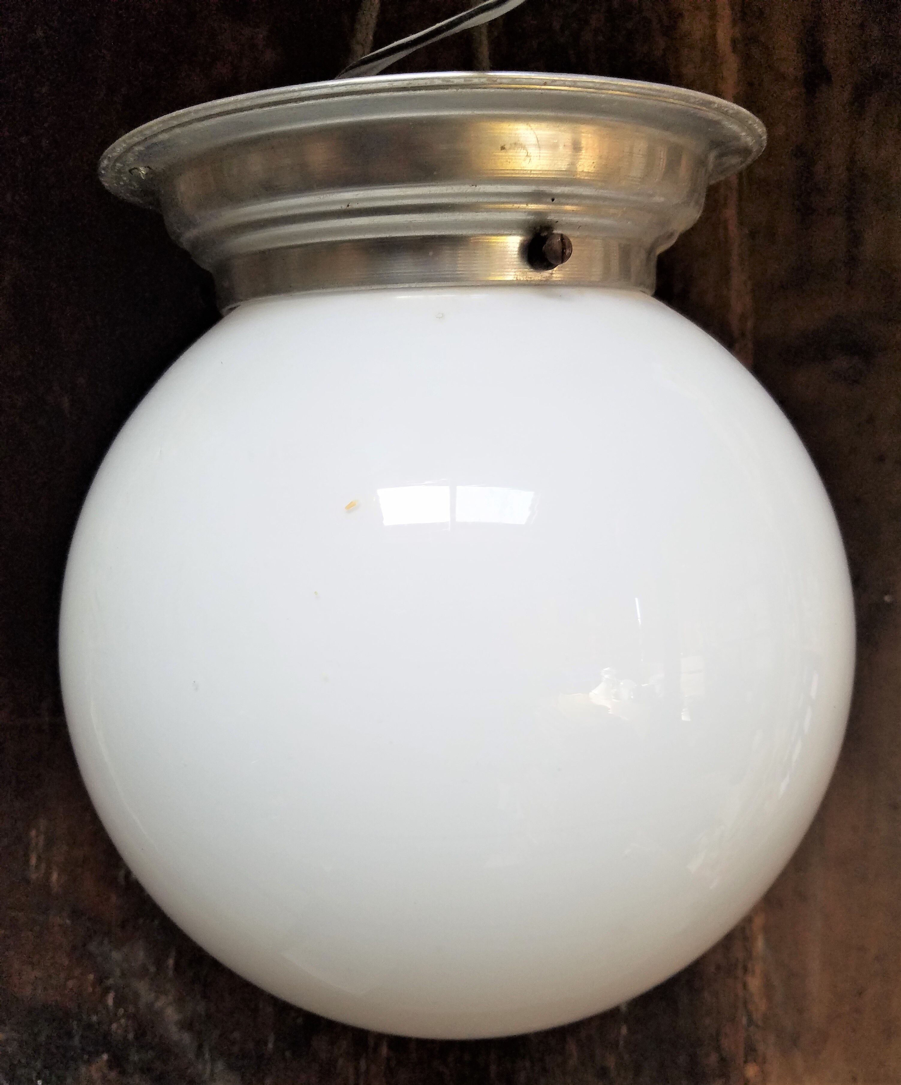 Opaline ball and aluminum ceiling light