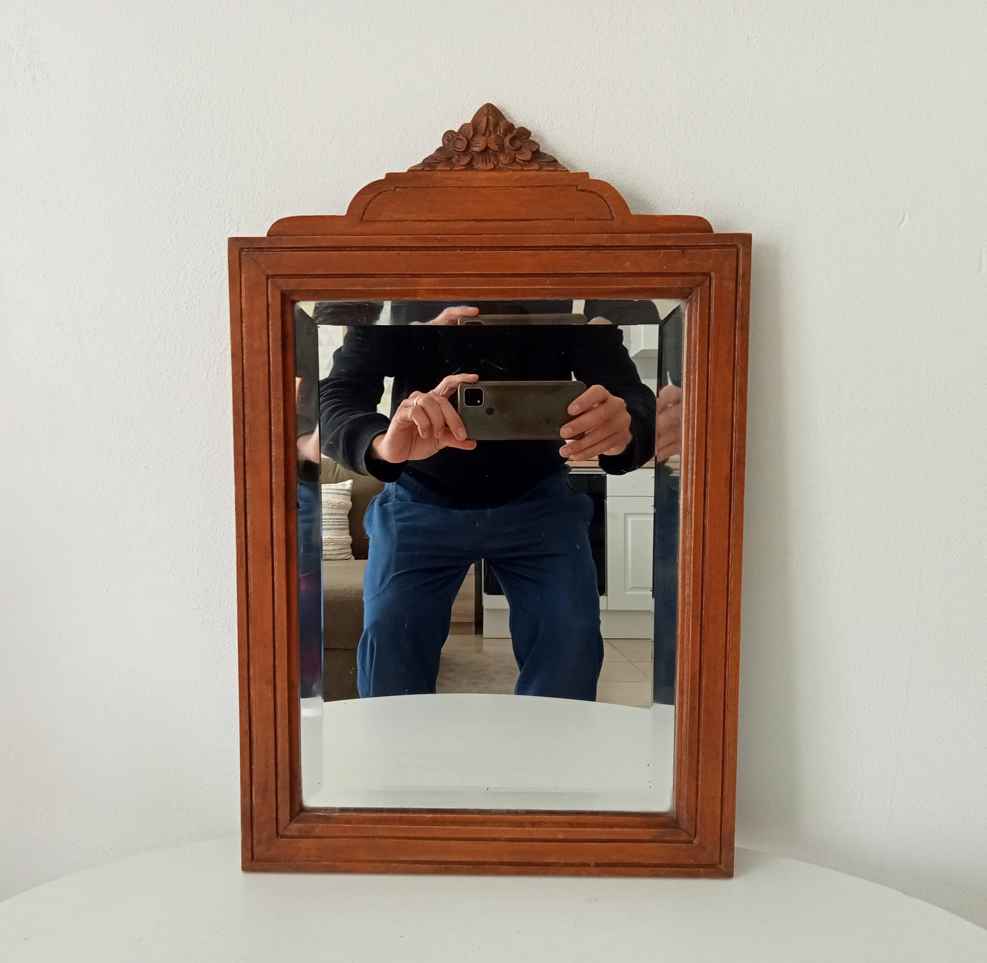 Art Deco beveled mirror in solid oak 50.5*33