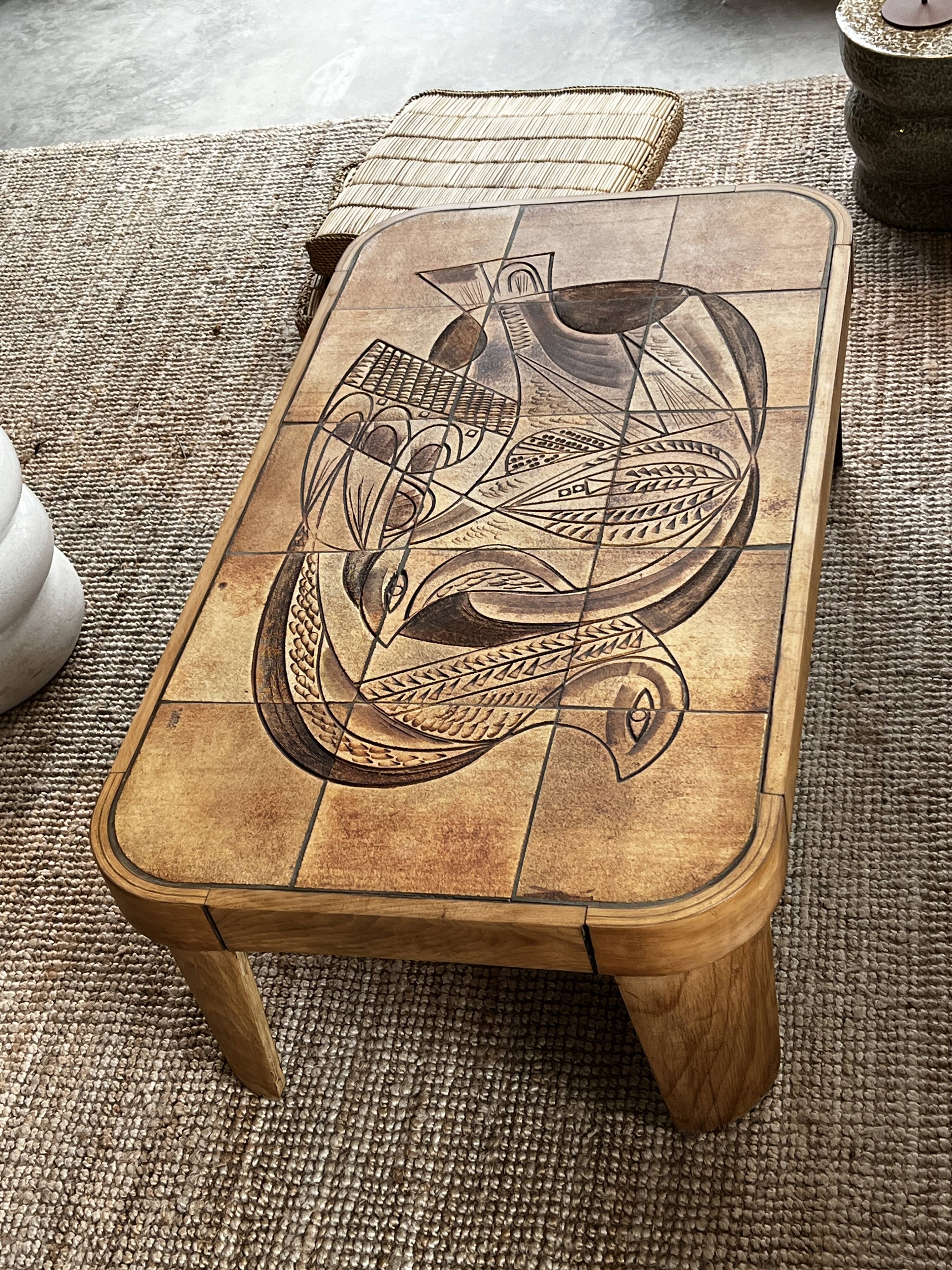 Table basse Raymonde Leduc modèle "Colombe" Vallauris 1960