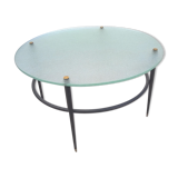 Table basse vintage metal et verre granité