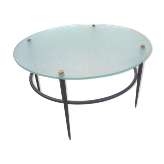 Table basse vintage metal et verre granité