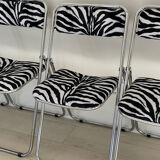 6 folding chairs in metal and zebra-patterned fabric, 1970s