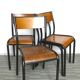 Lot of 4 adult school chairs, wood and black metal