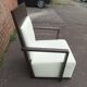 Old armchair white leather art deco design André sornay