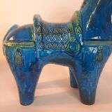 Vintage XL horse statue, Aldo Londi for Bitossi, Rimini blue series
