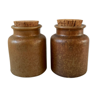 Duo of vintage sandstone pots