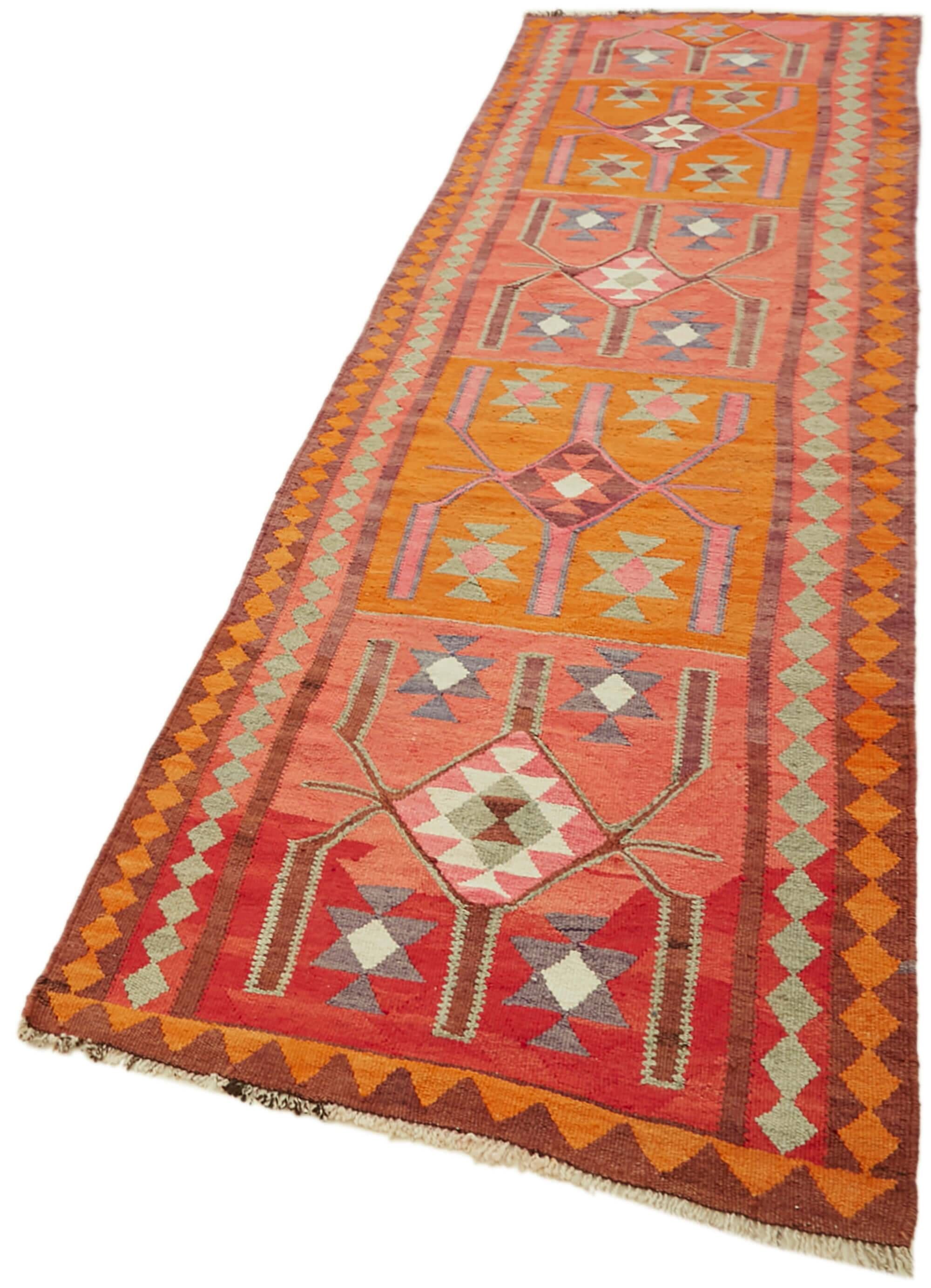 Turkish Handwoven Vintage Herki Kilim 105 cm x 355 cm