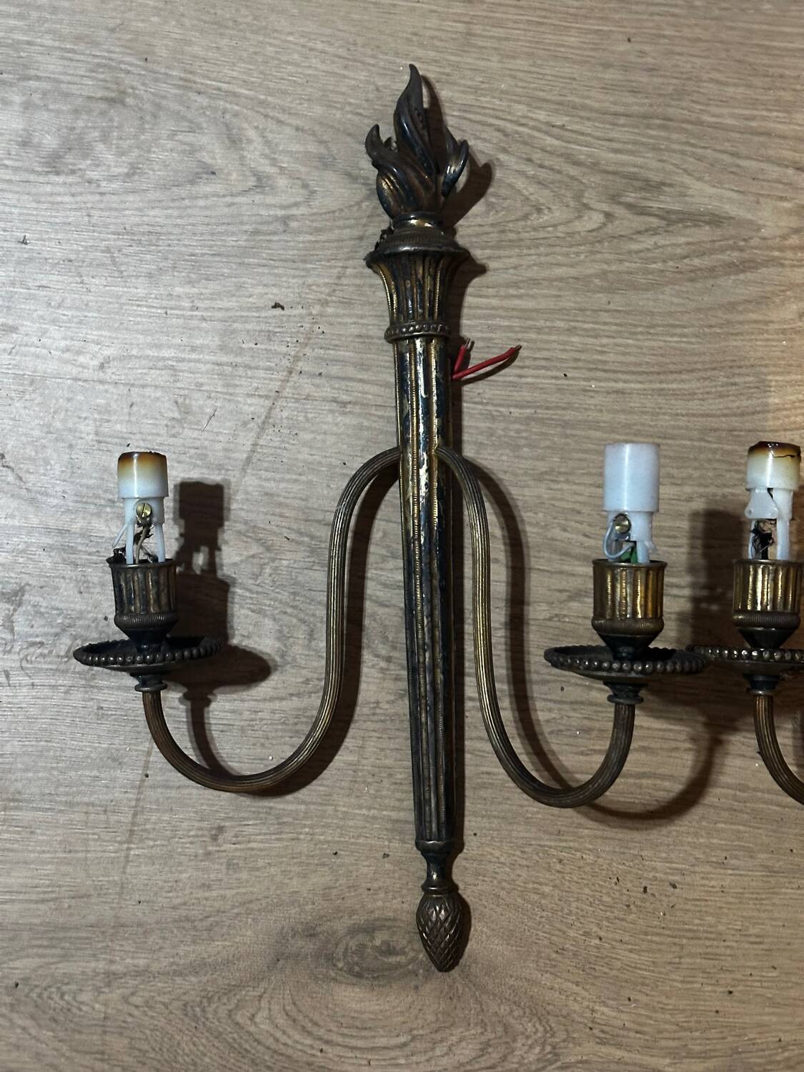 Pair of wall sconces in gilded brass – 2 lights – Louis XVI style