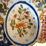 Dish, egg server in hand-painted earthenware, signed Geo Martel