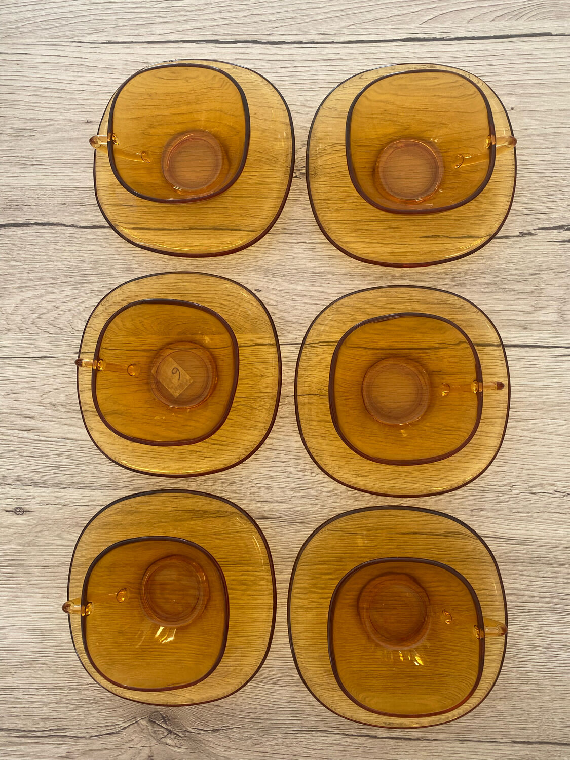 Set of 6 cups and saucers tea coffee Vereco amber vintage 70´