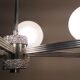 Six-light chrome metal chandelier and opaque glass globes / vintage 60s and 70s