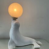 Vintage sea lion lamp in ceramic and opaline