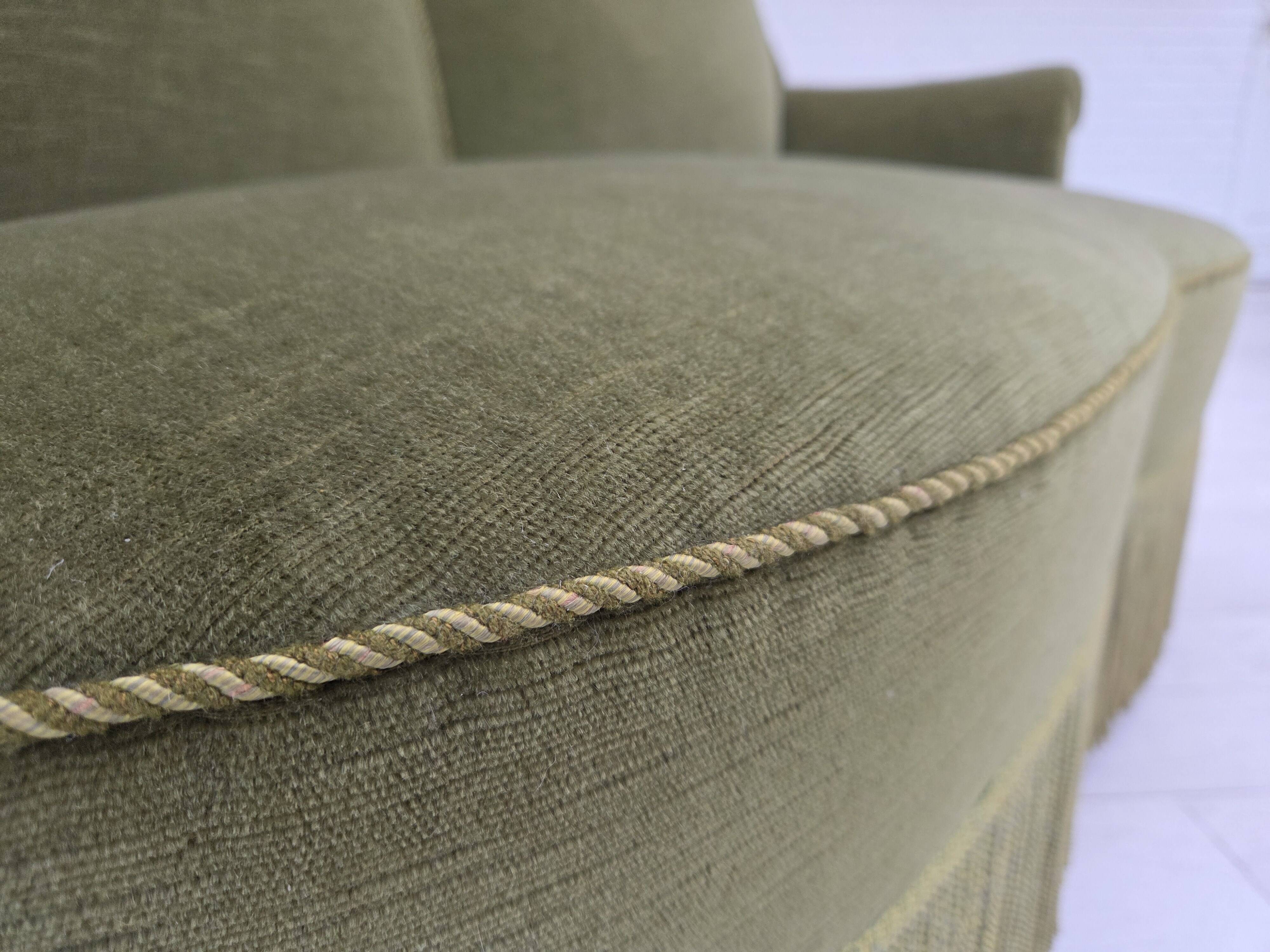 1960s, Danish 2-seater sofa, green furniture velour, beech wood.