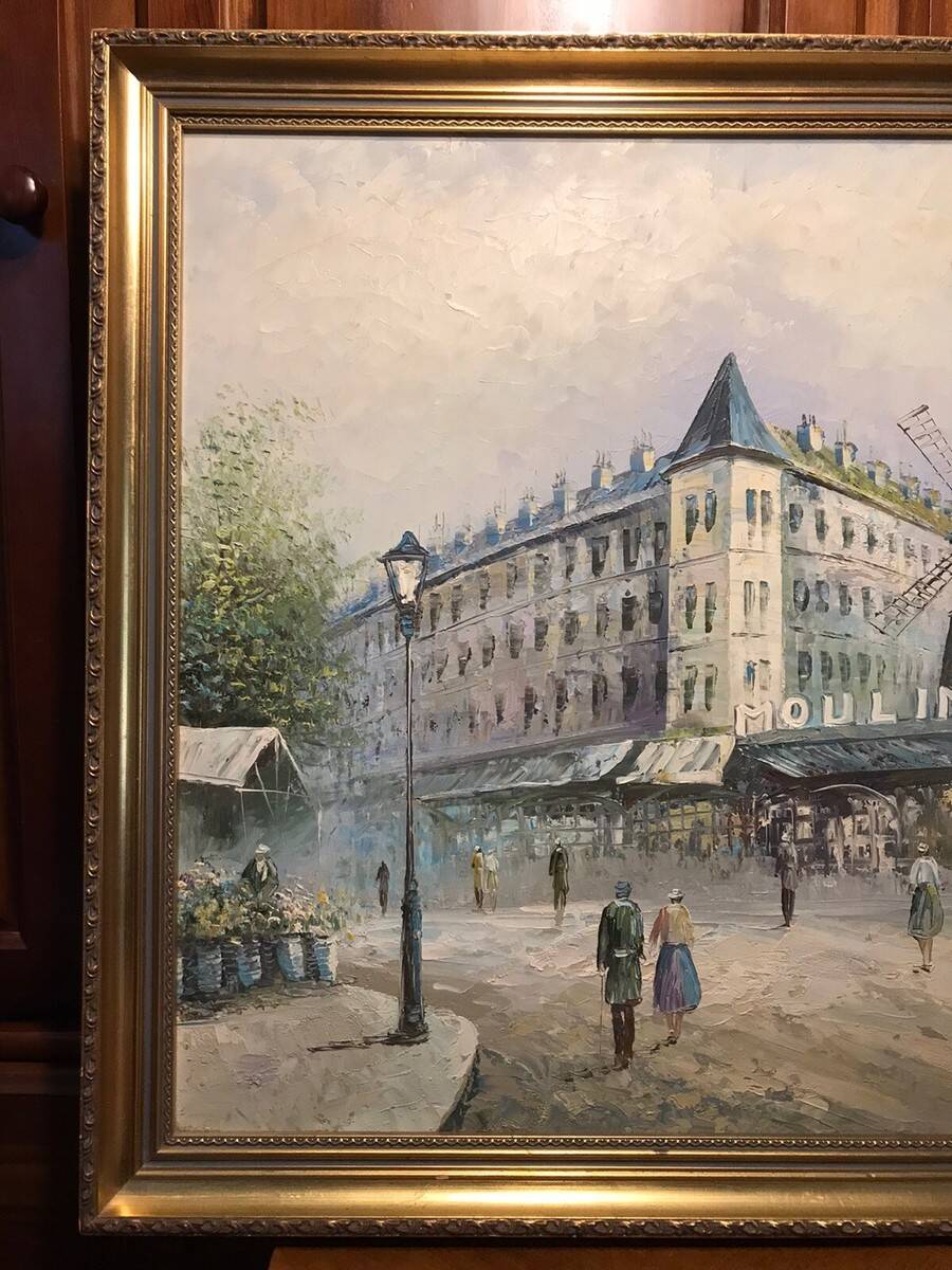 Oil on canvas caroline burnett paris moulin rouge + gilded wooden frame