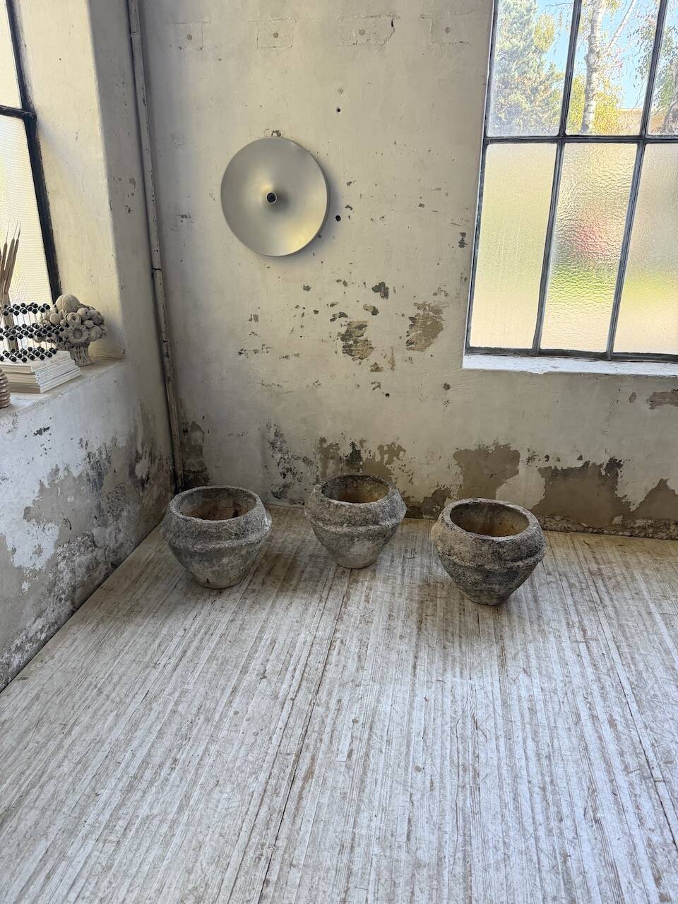 Trio of stone and cement planters, early 1900s
