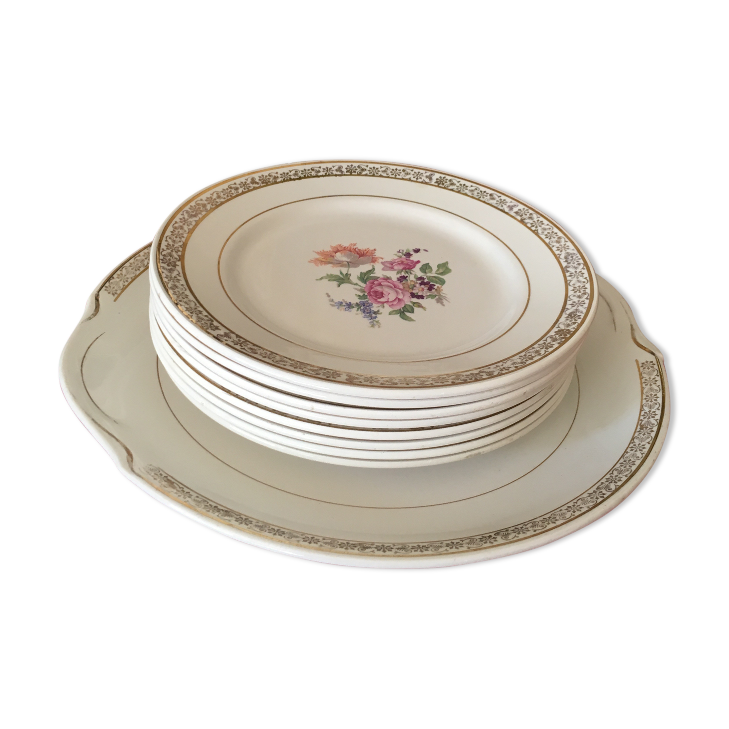 Dessert dish and its 8 plates