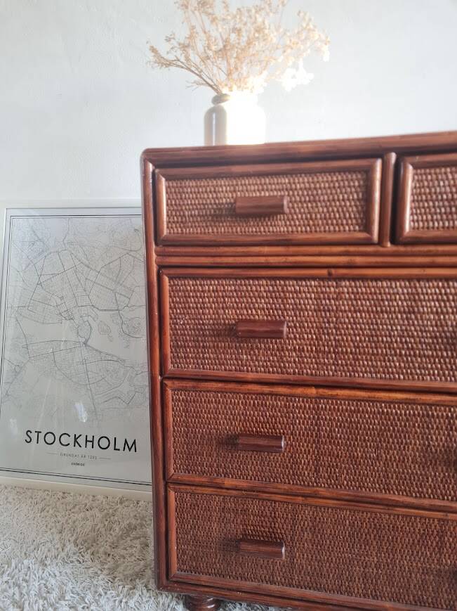 Vintage rattan chest of drawers circa 1960s