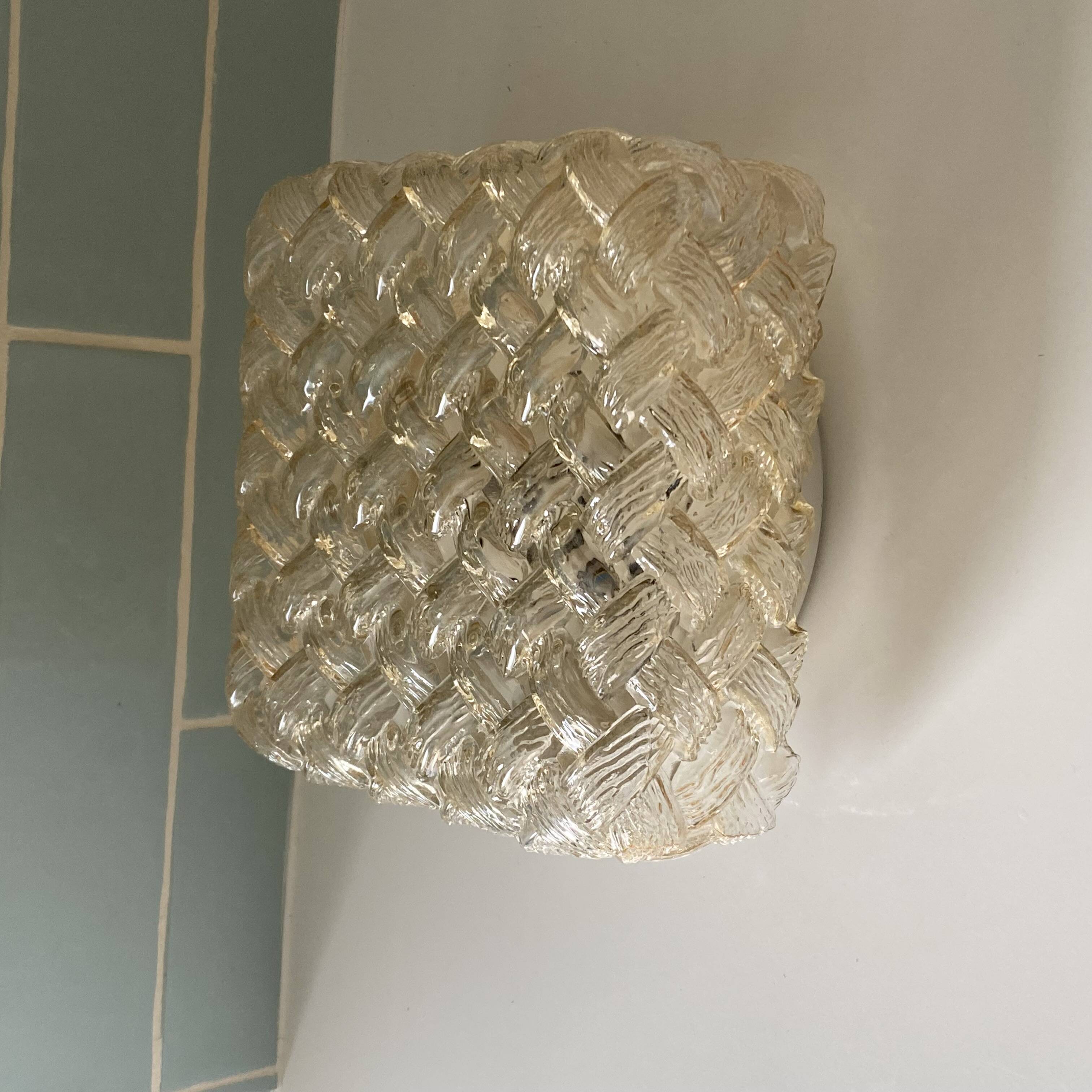 Wall light ceiling light square glass braid amber gold 1970 1980 seventies eighties