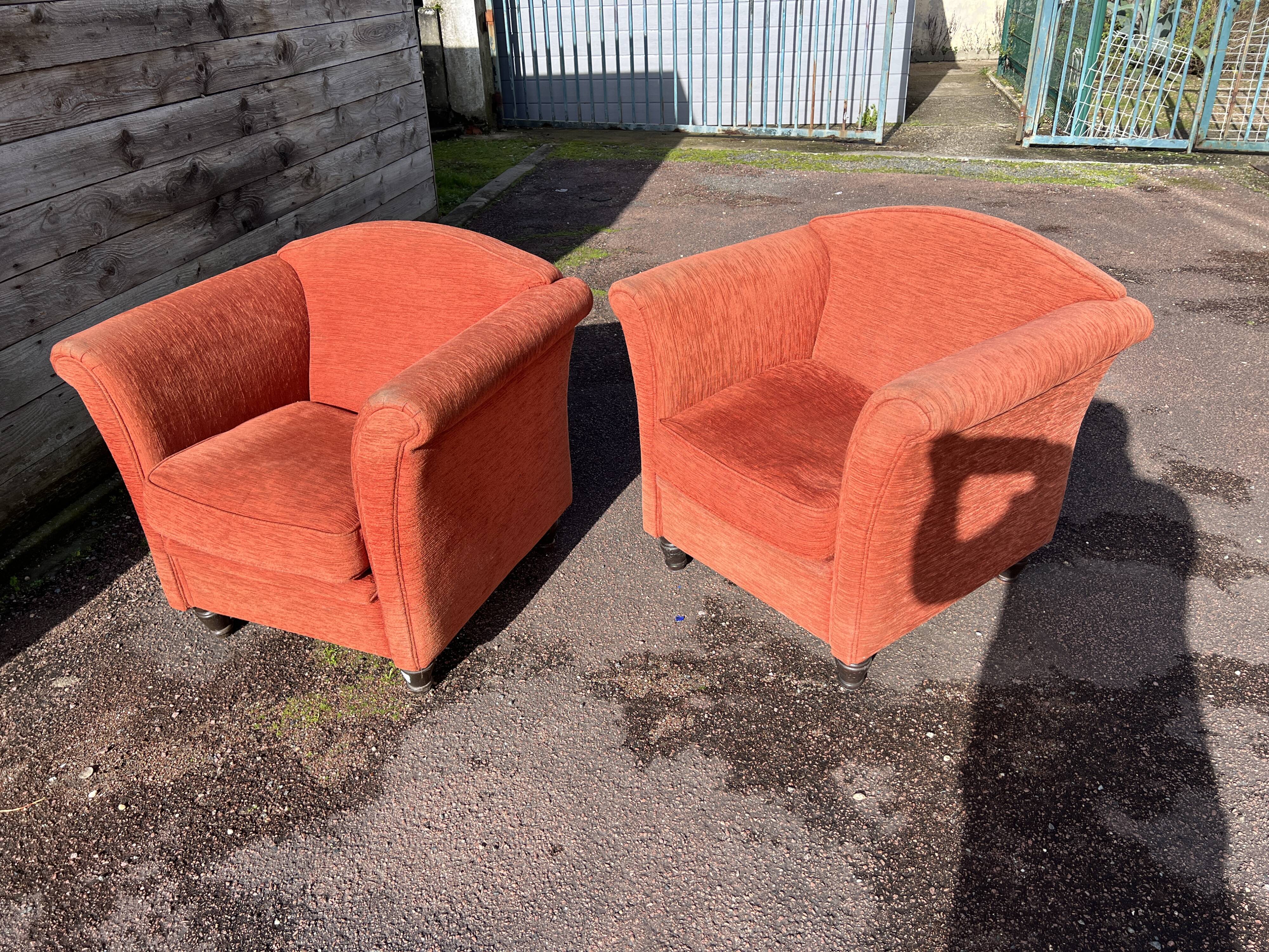 Pair of Art Deco style fabric club armchairs