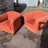 Pair of Art Deco style fabric club armchairs
