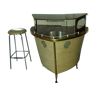 Bar tripode, en forme de proue de bateau vintage avec son tabouret