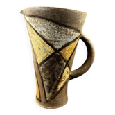Pitcher signed Alexandra Kostanda (1921-2011) Vallauris in enamelled stoneware from the 60s