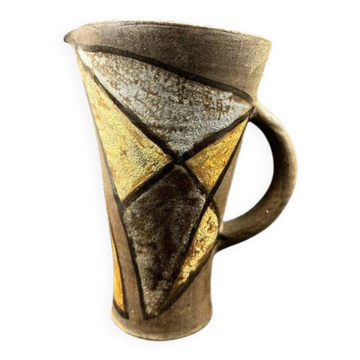 Pichet signé Alexandra Kostanda (1921-2011) Vallauris en grès émaillé années 60