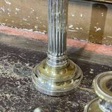 Pair of 2-branched candlesticks in silver metal