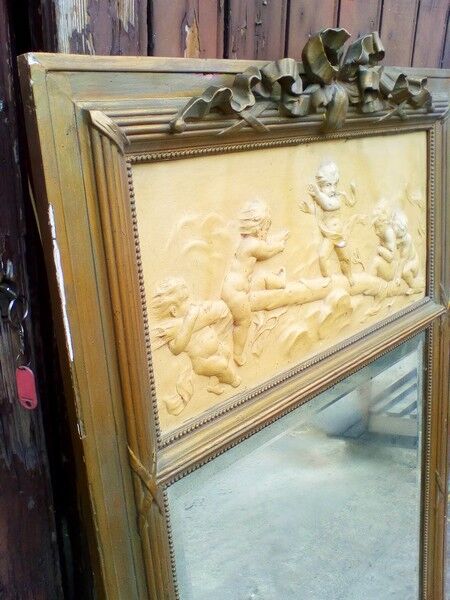 Mirror Louis XVI pier to the cherub XIXem - 140x76cm