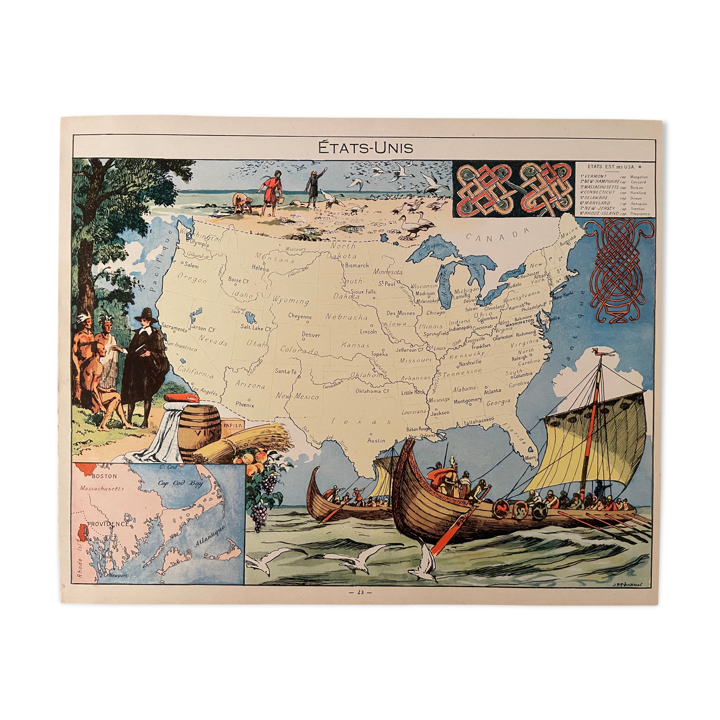 Old poster map of the United States from 1948 - JP Pinchon