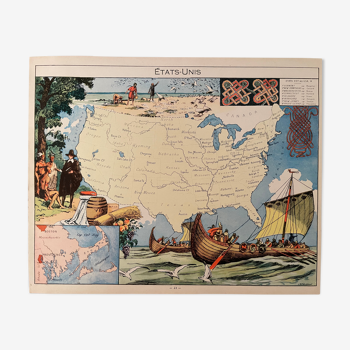 Affiche ancienne carte des États-Unis de 1948 - JP Pinchon